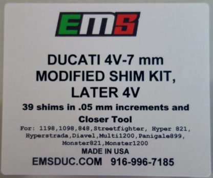 Later 4V-7mm Modifed Shim Kit Label, Outside
